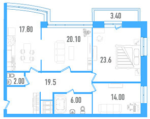 Трёхкомнатная квартира 104.5 м²